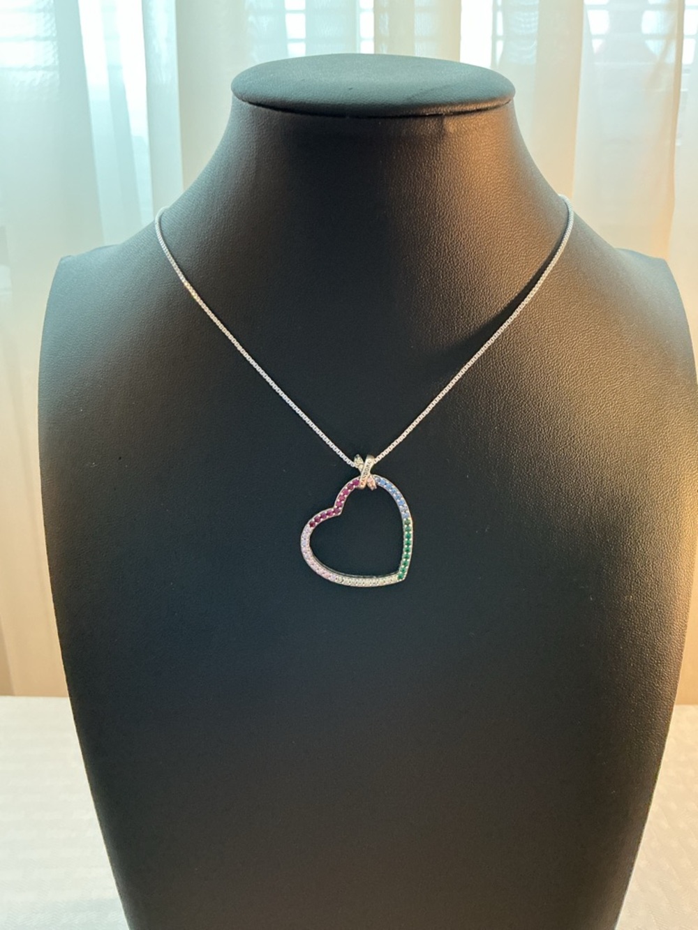 Pandora Multicolor Sapphire Large Heart Pendant Necklace Sterling Silver
